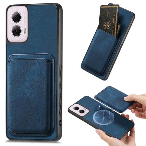 Funda para Teléfono Motorola Moto G Power 5G 2024 con Tarjetero Cuero Retro y Cierre Magnético (Azul)