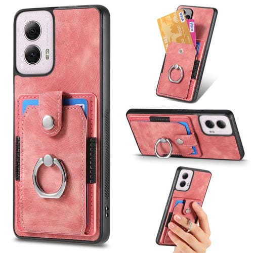 Funda para Motorola Moto G Power 2024 5G con Tarjetero y Anillo Tacto de Piel (Rosa)
