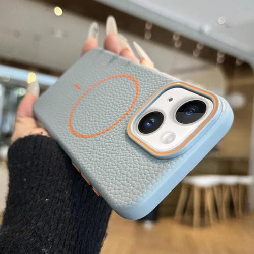 Funda TPU Textura Lichi Anillo Naranja Magsafe para iPhone 13 (Azul)