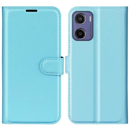 Funda de Cuero con Tapa Horizontal y Textura de Lichi para Motorola Moto E15 con Soporte (Azul)