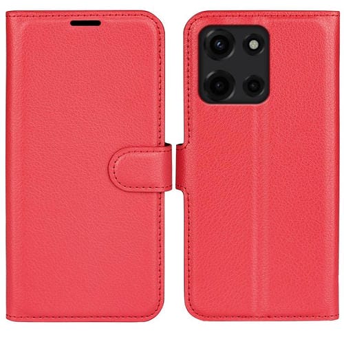 Funda de Cuero Motorola Moto G 5G 2025 con Tapa Horizontal, Textura de Lichi y Soporte (Rojo)