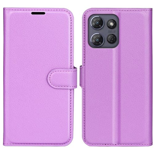 Funda de Cuero Motorola Moto G Power 2025 con Tapa Horizontal, Textura de Lichi y Soporte (Morado)
