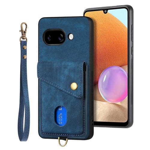 Funda de Cuero Plegable con Tarjetero para Google Pixel 9A con Correa (Azul)