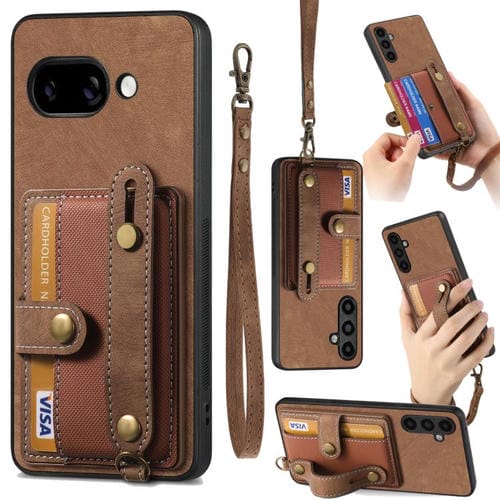 Funda de Cuero Tipo Billetera con Correa Cruzada para Google Pixel 9A (Marrón)