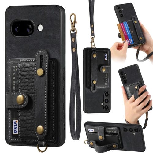Funda de Cuero Tipo Billetera con Correa Cruzada para Google Pixel 9A (Negro)