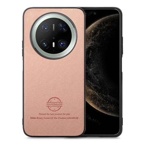 Funda para Teléfono Huawei Mate 70 con Parte Trasera de Piel y Tejido de Sarga (Rosa)