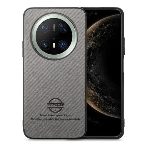 Funda para Teléfono Huawei Mate 70 Pro con Parte Trasera de Piel y Tejido de Sarga (Gris)