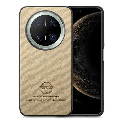 Funda de Piel de Sarga con Parte Trasera de Cuero para Huawei Mate 70 Pro (Caqui)
