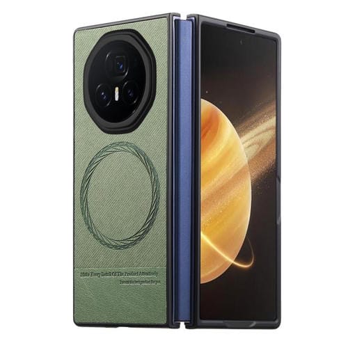 Funda Magnética para Honor Magic V3 con Parte Trasera de Piel y Tela de Sarga (Verde)