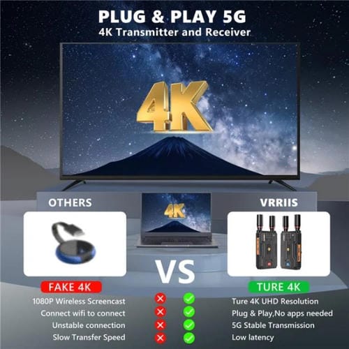 Transmisor y Receptor Inalámbrico Vrriis 097Pro para Transmisión en Vivo de Audio y Video 4K HD (UE)