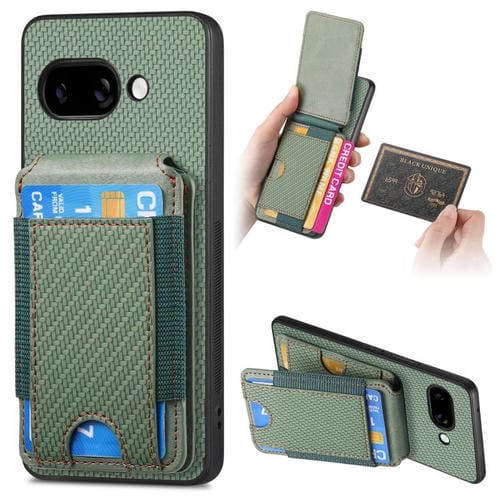 Funda Tipo Cartera con Tapa Vertical de Fibra de Carbono para Google Pixel 9A (Verde)