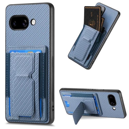 Funda Fibra de Carbono Plegable con Soporte Elástico para Tarjetas Google Pixel 9A (Azul)