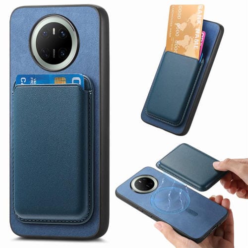 Funda Trasera de PU con Tarjetero Magsafe para Huawei Mate 70 (Azul)