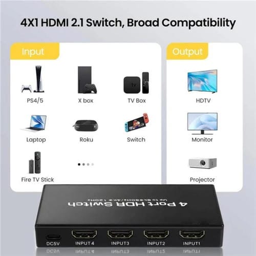 Adaptador HDMI Q8-4 4X1 con Control Remoto HDMI 2.1 8K 60Hz para Cine en Casa y Juegos (Enchufe EE.UU)
