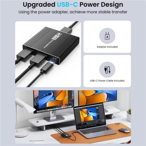 Extractor de Audio FD 1X2 4K 144Hz Divisor DisplayPort 1.4 Concentrador MST Doble DisplayPort Enchufe UE