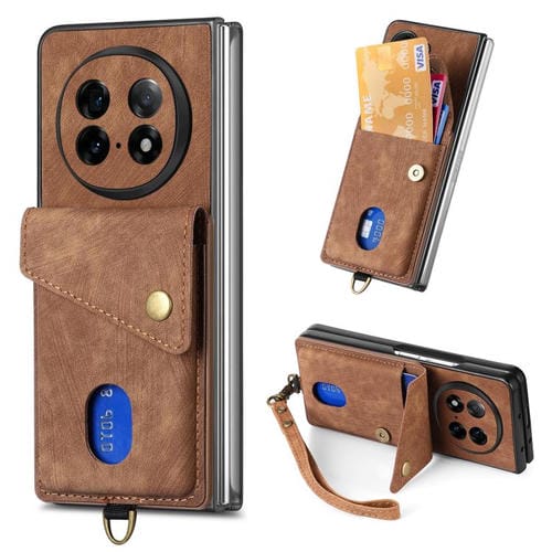 Funda de Cuero Plegable con Correa para Oppo Find N5, Estilo Retro, con TaRJetero (Marrón)