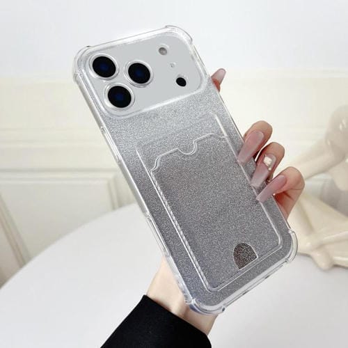 Funda de TPU con diseño de cuatro esquinas y purpurina galvanizada para iPhone 17 Pro (transparente)