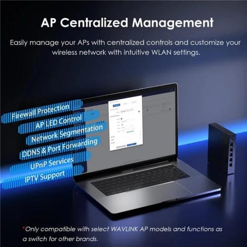 Conmutador PoE WAVLINK WN701AE IEEE 802.3AF/AT con detección automática y gestión centralizada de puntos de acceso. Enchufe: Reino Unido.