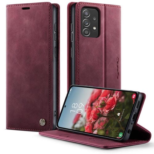 Funda CaseMe 033 para Samsung Galaxy A52/A52S 5G, forro de piel de becerro, microfibra, con bloqueo RFID (roja)