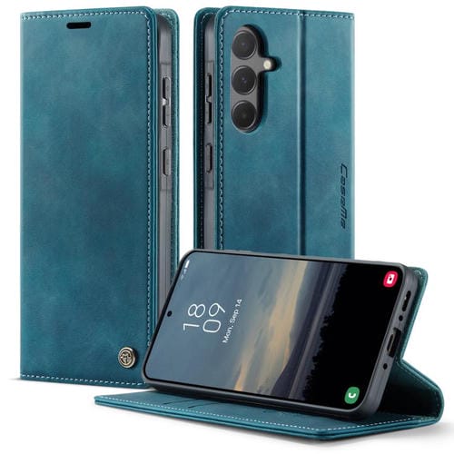 Funda CaseMe 033 para Samsung Galaxy A55, forro de piel de becerro, microfibra y bloqueo RFID (verde)