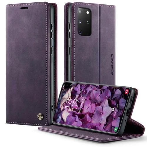Funda CaseMe 033 para Samsung Galaxy S20+, forro de piel de becerro, microfibra, con bloqueo RFID (morado)