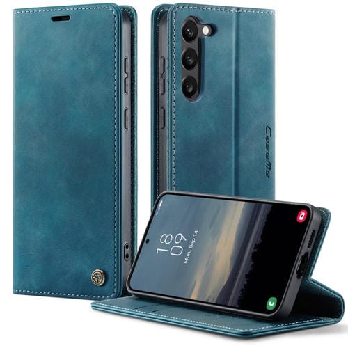 Funda CaseMe 033 para Samsung Galaxy S23+ 5G, forro de piel de becerro, microfibra, con bloqueo RFID (verde)