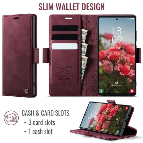 Funda CaseMe 033 para Samsung Galaxy Note10+, forro de piel de becerro, microfibra, con bloqueo RFID (roja)