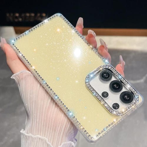 Funda de TPU con purpurina y diamantes de imitación para Samsung Galaxy A07 5G, anticaídas, con 4 esquinas (amarillo claro)