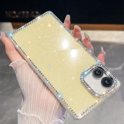 Funda de TPU con purpurina y diamantes de imitación para Samsung Galaxy A07 5G, anticaídas, con 4 esquinas (amarillo claro)