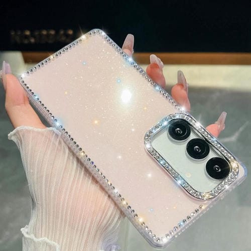 Funda de TPU con purpurina y diamantes de imitación para Samsung Galaxy A17 5G, anticaídas, con 4 esquinas (rosa claro)