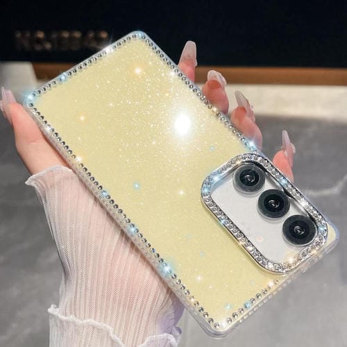 Funda de TPU con purpurina y diamantes de imitación para Samsung Galaxy A17 5G, anticaídas, con 4 esquinas (amarillo claro)