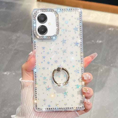 Funda para Samsung Galaxy A07 5G con anillo de TPU con purpurina y diamantes de imitación, anticaídas (estrellas transparentes)