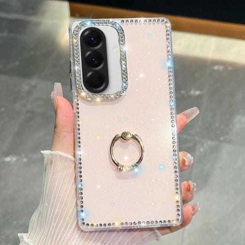 Funda para Samsung Galaxy A17 5G con anillo de TPU con purpurina y diamantes de imitación, anticaídas (rosa claro)