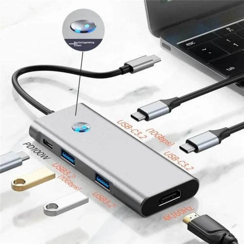 Concentrador USB-C 3.2 2426 apagado de pantalla con tecla 2 x USB 3.2 HD PD 100W