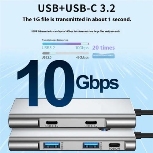 Concentrador USB-C 3.2 2426 apagado de pantalla con tecla 2 x USB 3.2 HD PD 100W