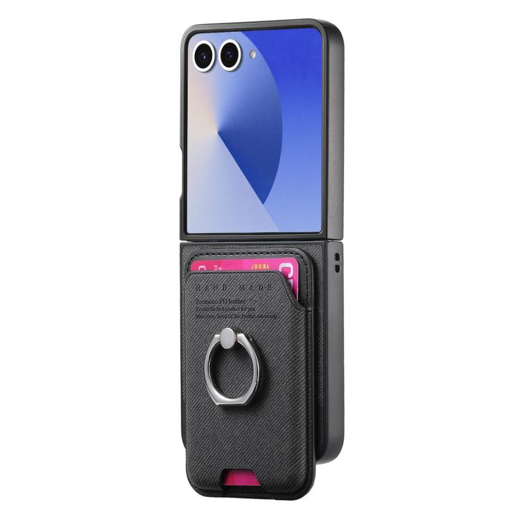 Funda magnética con anillo para Samsung Galaxy Z Flip7 5G, de tela sarga, color negro