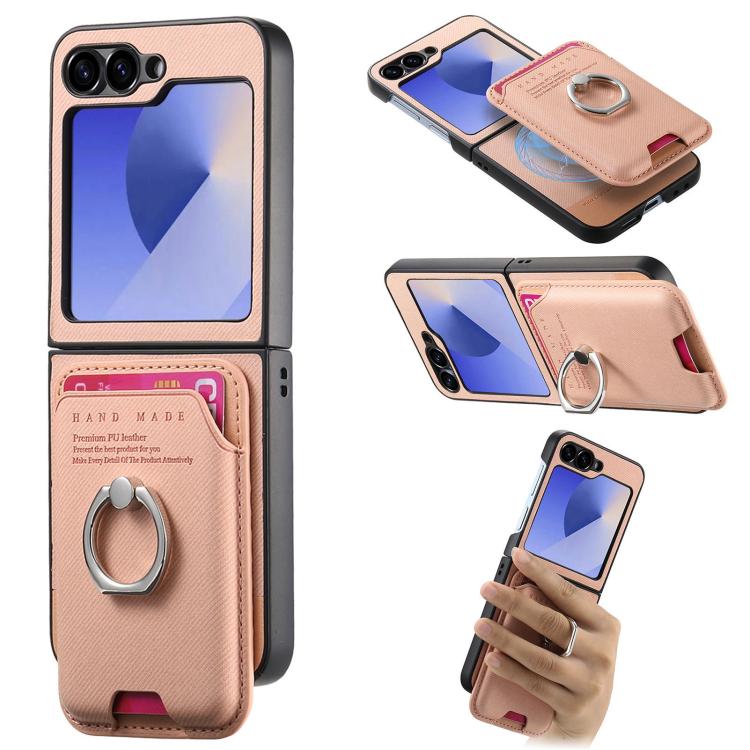 Funda de tela sarga con anillo magnético para Samsung Galaxy Z Flip5 5G (rosa)