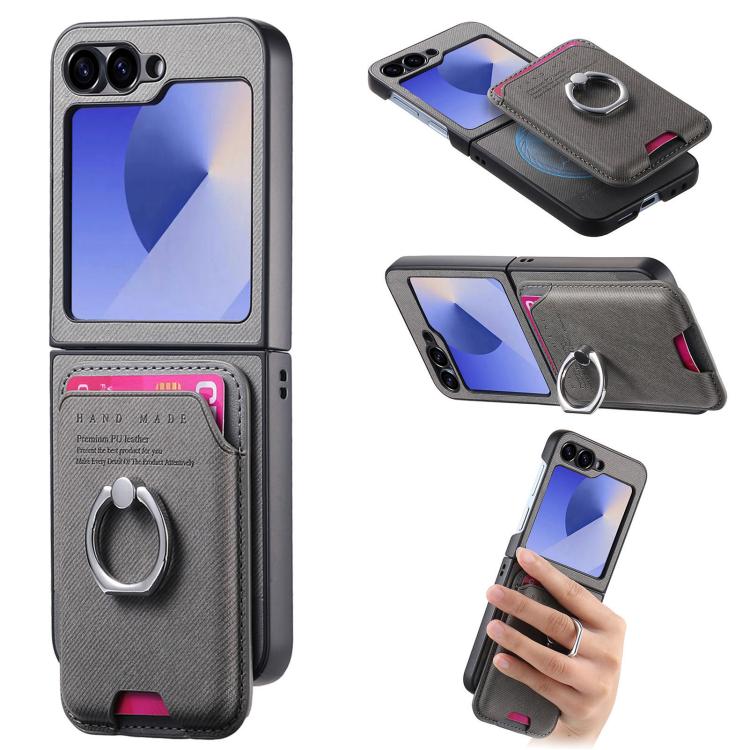 Funda de tela sarga con anillo magnético para Samsung Galaxy Z Flip5 5G (gris)
