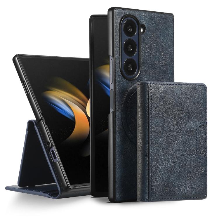 Funda de cuero plegable triple con imán fuerte Kalebol para Samsung Galaxy Z Fold6 (azul)