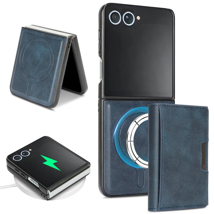 Funda de cuero plegable triple con imán fuerte Kalebol para Samsung Galaxy Z Flip7 (azul)