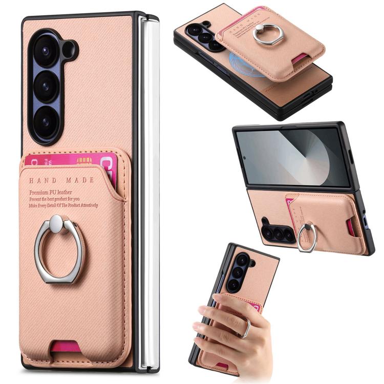 Funda de tela sarga con anillo magnético para Samsung Galaxy Z Fold5 5G (rosa)
