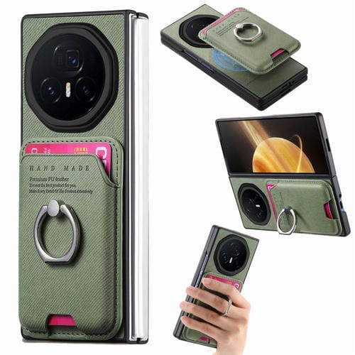 Funda magnética para teléfono con anilla para tarjetas de tela sarga para Honor Magic V3 (verde)