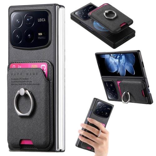 Funda magnética con anillo para Xiaomi Mix Fold 4, de tela sarga, color negro