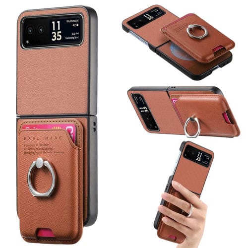 Funda de tela sarga con anillo magnético para Motorola Moto Razr 40 (marrón)