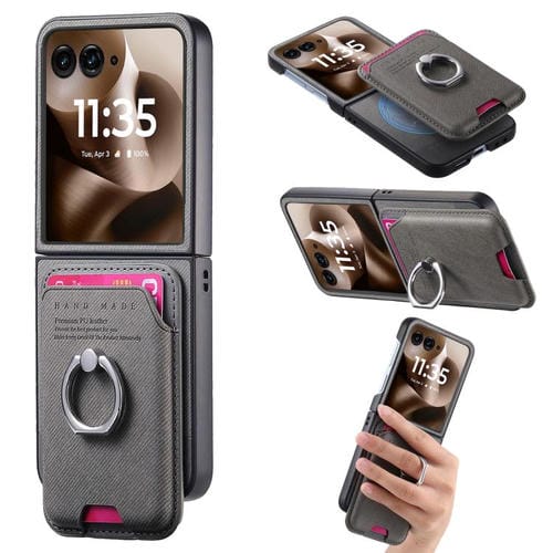 Funda de tela sarga con anillo magnético para Motorola Moto Razr 60 Ultra (gris)