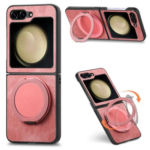 Funda de cuero retro con soporte giratorio para Samsung Galaxy Z Flip6 5G (rosa)