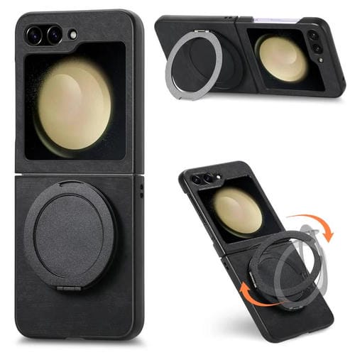Funda de cuero retro con soporte giratorio para Samsung Galaxy Z Flip6 5G (negro)