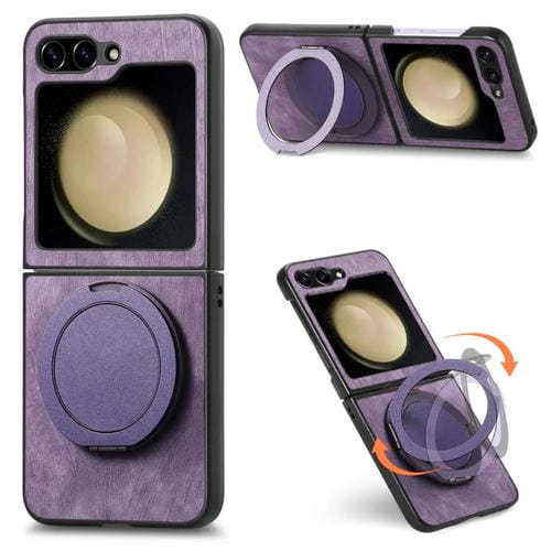 Funda de cuero retro con soporte giratorio para Samsung Galaxy Z Flip6 5G (morado)