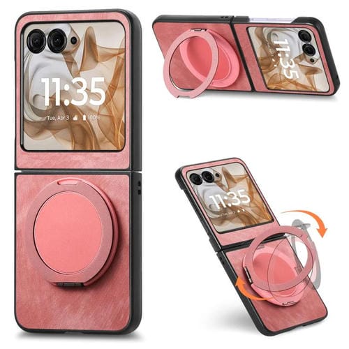 Funda de cuero retro con soporte giratorio para Motorola Moto Razr 50 (rosa)