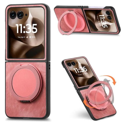 Funda de cuero retro con soporte giratorio para Motorola Moto Razr 50 Ultra (rosa)
